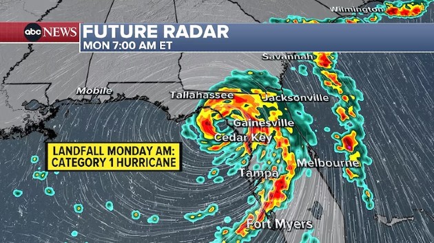 Hurricane Debby path and tracker: Debby very near landfall with 80 mph winds