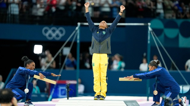 What Simone Biles, Jordan Chiles said about bowing to Rebeca Andrade after Paris gymnastics floor final